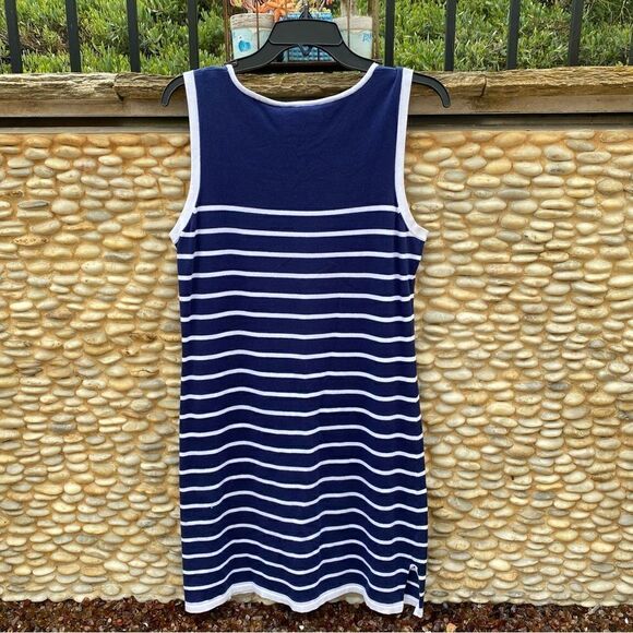 Sail to Sable Blue & White Striped Nautical Sleeveless Dress. Medium. EUC! - Picture 2 of 5